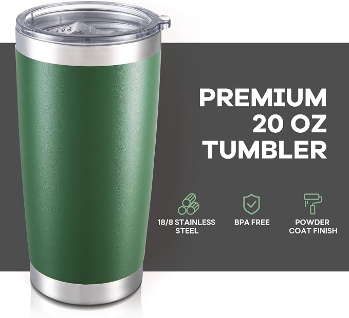 20 oz Tumbler with Lid Stainless Steel Double Wall Vacuum Insulated Tumblers Powder Coated Cups Travel Mug Keep Drinks Cold and Hot, Dark Green - Image 2