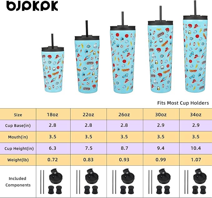 BJPKPK 22oz Insulated Tumbler With lid And Straw Stainless Steel Tumblers Travel Coffee Mug Reusable Thermal Cup,Playground - Image 4