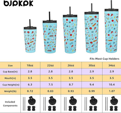 BJPKPK 22oz Insulated Tumbler With lid And Straw Stainless Steel Tumblers Travel Coffee Mug Reusable Thermal Cup,Playground - Image 4