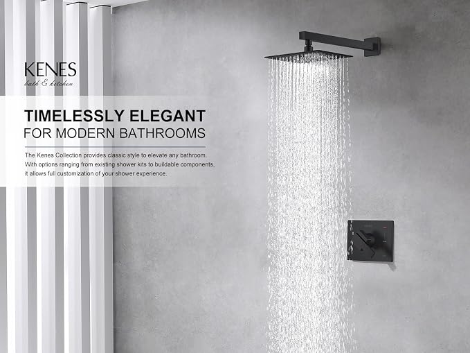 KENES Matte Black Shower Faucet with 10-Inch Shower Head and Handle Set, Square Shower Faucet Set Bathroom Rainfall Shower System Wall Mount, KE-6024B-2 (Shower Valve Included) - Image 2