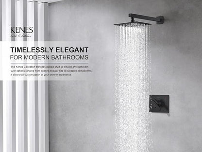 KENES Matte Black Shower Faucet with 10-Inch Shower Head and Handle Set, Square Shower Faucet Set Bathroom Rainfall Shower System Wall Mount, KE-6024B-2 (Shower Valve Included) - Image 2