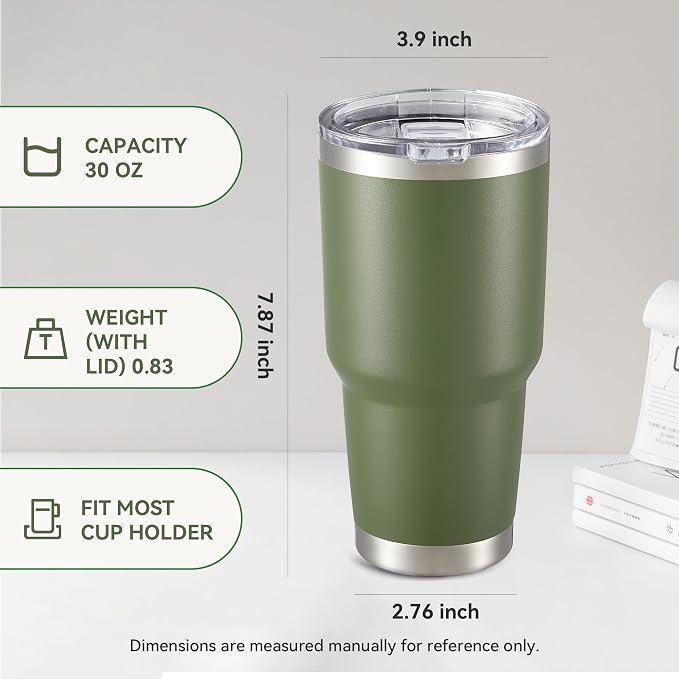 30 oz Tumbler with Lid Stainless Steel Tumblers Bulk Vacuum Insulated Cup Reusable Powder Coated Travel Mug Double Wall Leak Proof Cups Keep Cold Drinks for 12 Hours Army Green, Set of 12 - Image 4