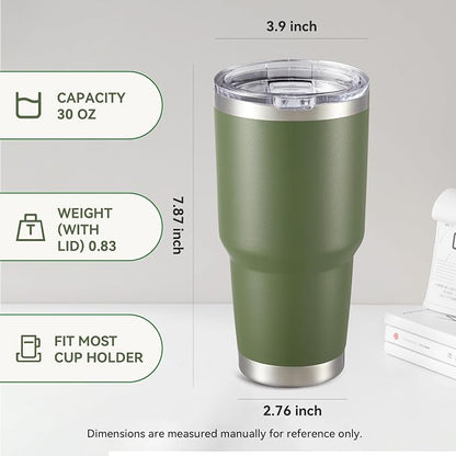 30 oz Tumbler with Lid Stainless Steel Tumblers Bulk Vacuum Insulated Cup Reusable Powder Coated Travel Mug Double Wall Leak Proof Cups Keep Cold Drinks for 12 Hours Army Green, Set of 12 - Image 4