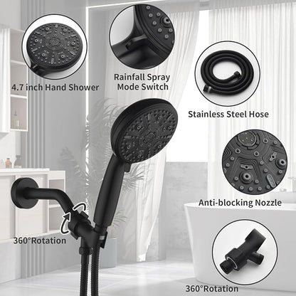 Single-Handle Shower Faucet Set Shower Kit with Valve Shower Trim Kit with 10 Spray Handheld Shower Head System Shower Valve and Trim Kit Matte Black Shower Fixtures - Image 5