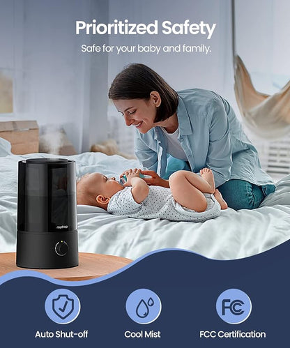 raydrop Humidifiers for Bedroom, Humidifiers for Home & Large Room, Cool Mist Humidfiers for Baby and Plant, Adjustable Mist Level, Auto Shut-Off, Black, 4.0L - Image 5