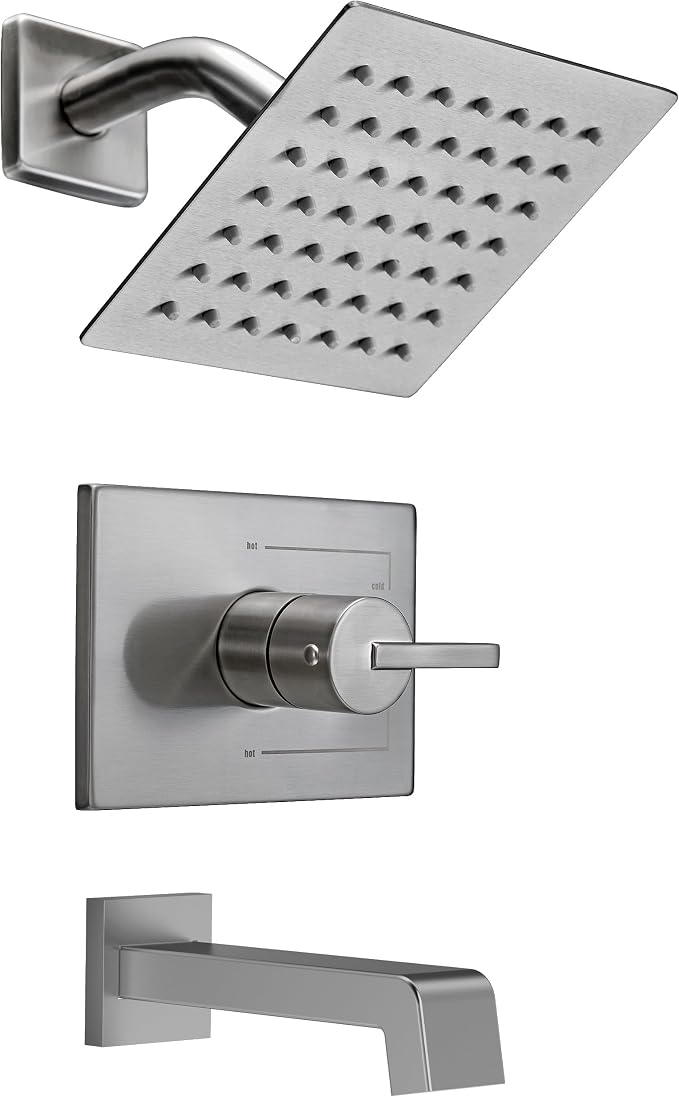 SOOOHOT Bathtub Shower Systems, Tub and Shower Faucet Set Combo with 6 Inch Brushed Nickel Shower Faucet Set, Shower Tub Faucets Sets Complete (Valve Included) by SOOOHOT