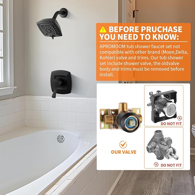 Black Shower Head And Faucet Set Complete With Valve Shower Fixtures With 6 Inch High Pressure Rain Shower Head Trim kit Regaderas Para bBaño Modernas - Image 2