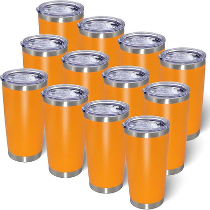 AIANJI 20oz Tumbler Bulk Stainless Steel Tumblers with Lid Vacuum Insulated Double Wall Travel Coffee Mug Powder Coated Tumbler Cup for Hot and Cold Drinks(Orange, 12 pack) by AIANJI