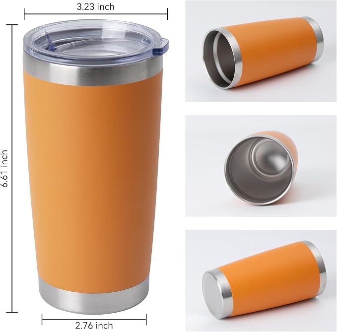 HASLE OUTFITTERS 20oz Stainless Steel Tumblers Bulk, Insulated Travel Cup with Lid, Double Wall Vacuum Coffee Mug for Cold & Hot Drinks 1 Pack, Orange - Image 3
