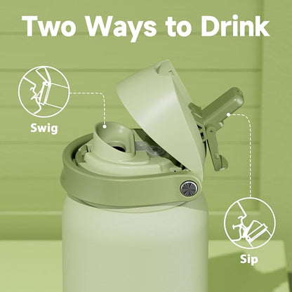 40 oz Insulated Water Bottle with Straw: Meoky Stainless Steel Metal Water Bottle with 2-in-1 Lid - Leak Proof, Cold for 24 Hours, Protective Silicone Base, BPA-Free for Sports Gym, Sage - Image 4