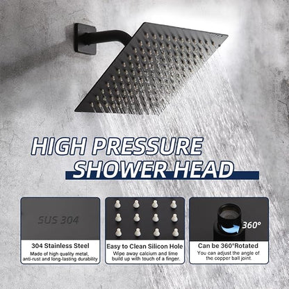 POP SANITARYWARE Matte Black Shower Faucet Set with Tub Spout Bathroom Rainfall 8 Inch Shower Head System with Handheld Single Handle Shower Trim Kit with Valve - Image 3