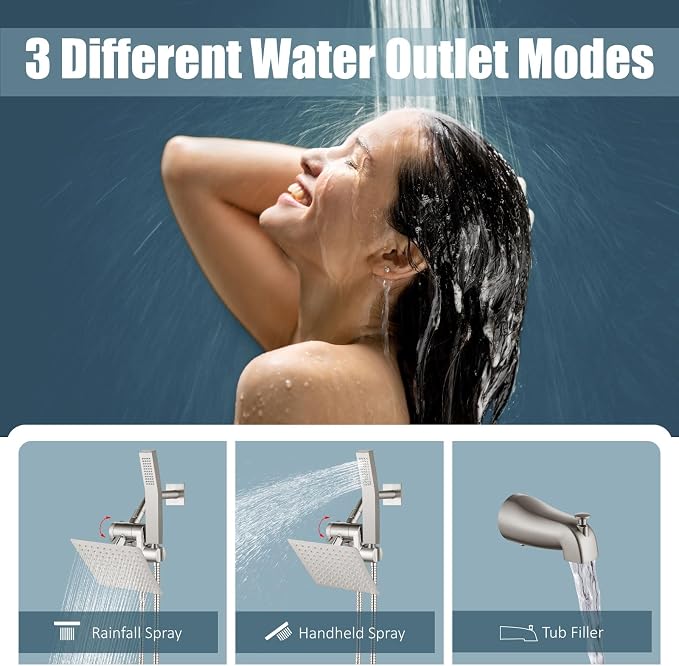 Aolemi Shower Tub Faucet Set with Handheld Spray Shower System Single Shower Rainfall Head and Handle with Tub Spout Combo Rough-in Valve Included Shower Trim Kit 6 Inch Shower Head Brushed Nickel - Image 3