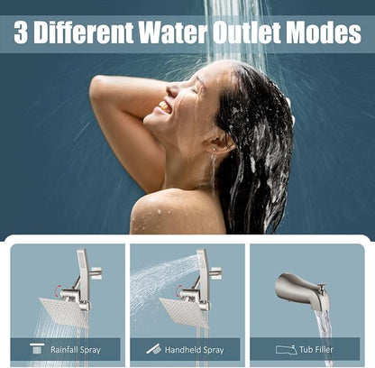 Aolemi Shower Tub Faucet Set with Handheld Spray Shower System Single Shower Rainfall Head and Handle with Tub Spout Combo Rough-in Valve Included Shower Trim Kit 6 Inch Shower Head Brushed Nickel - Image 3