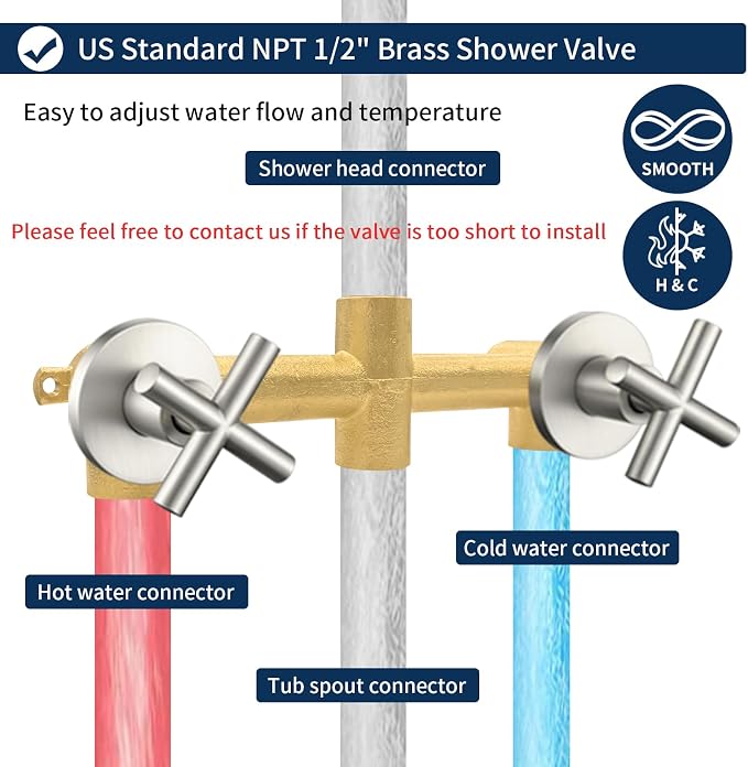 2 Handles Shower Faucet Set with Tub Spout Bathtub Shower Faucet Combo Set Shower System Complete Tub and Shower Trim Kit Brushed Nickel Wall Mounted Shower Fixtures - Image 3