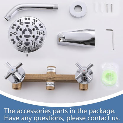 2 Handles Shower Faucet Set with Tub Spout Bathtub Shower Faucet Combo Set Shower System Complete Tub and Shower Trim Kit Wall Mounted Shower Fixtures Chrome - Image 7