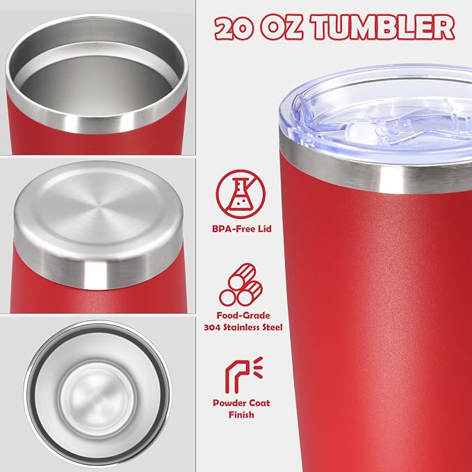 20oz Tumbler Bulk Stainless Steel Tumbler Cup with Lid Vacuum Insulated Double Wall Travel Mug, Durable Powder Coated Travel Coffee Tumbler Mug for Hot & Cold Drinks, Red,8 Pack - Image 3