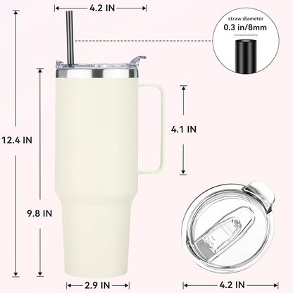 HASLE OUTFITTERS 40 oz Stainless Steel Tumbler with Handle, Vacuum Insulated Tumblers Bulk, Reusable Double Wall Travel Coffee Mug, Durable Powder Coated Water Bottle(Beige, 1) - Image 3