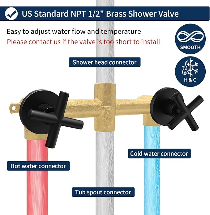 2 Handle Shower Faucet Set with Tub Spout Bathtub Shower Faucet Combo Set Shower System Complete Tub and Shower Trim Kit Matte Black Wall Mounted Shower Fixtures - Image 4