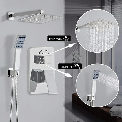 Shower Head - Shower Faucet Set Square Shower Combo System with 8'' Rainfall Shower Head Wall Mount Handheld Shower, Stainless Steel with Chrome Finish Bath Shower Head,Chrome - Image 2