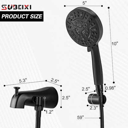 Black Tub Spout with Diverter,10 Settings High Pressure Hand held Shower with ON/OFF Pause Switch, All Metal Bathtub Faucet with Sprayer - Image 7