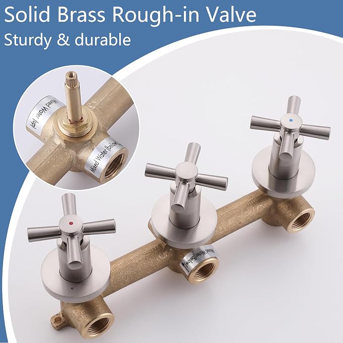 3 Handles Shower Faucet Set with Tub Spout Bathtub Shower Faucets Combo Set Shower System Complete Tub and Shower Trim Kit Shower Fixtures Brushed Nickel - Image 6