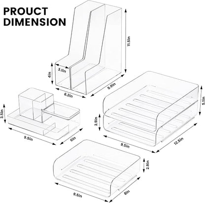 CiWiVOKi Desk Organizer with 2 Vertical File Holder, 4 Tier Stackable Paper - Image 2