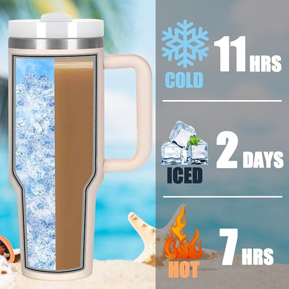 4 Pack 40 Oz Tumbler with Handle Bulk, Double Wall Vacuum Insulated Stainless Steel Tumbler with Lid and Straw, 40 oz cup with Silicone Spill Proof Stopper Set (Rose Quartz) - Image 5