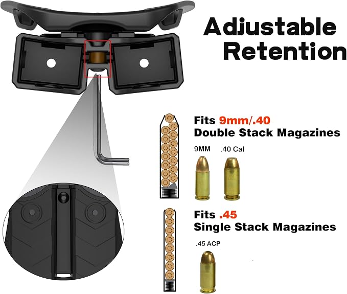 Universal Double Magazine Holster, 9mm 40 45 Magazines Pouch Adjustable - Image 3