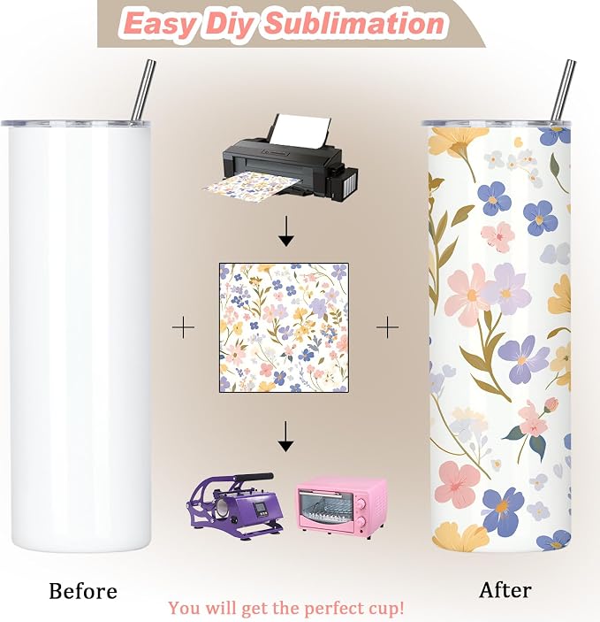 Muwnrol 50 Pack 20 Oz Sublimation Tumblers Bulk, Stainless Steel Double Wall Vacuum Insulation Cup, Sublimation Cups with Straw, Individually Box (Flat Edge) - Image 5