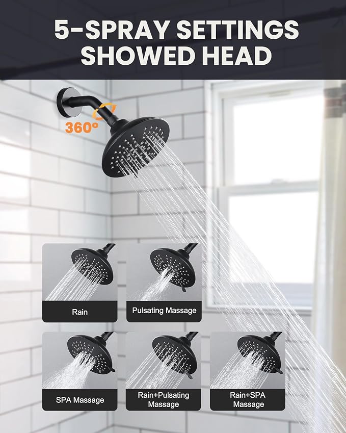 Shower Faucet Set Matte Black: ARCORA Bathtub Faucet Set with 6-Inch Rain Showerhead and Tub Spout, Single-Handle Tub and Shower Trim Kit (Valve Included) - Image 3