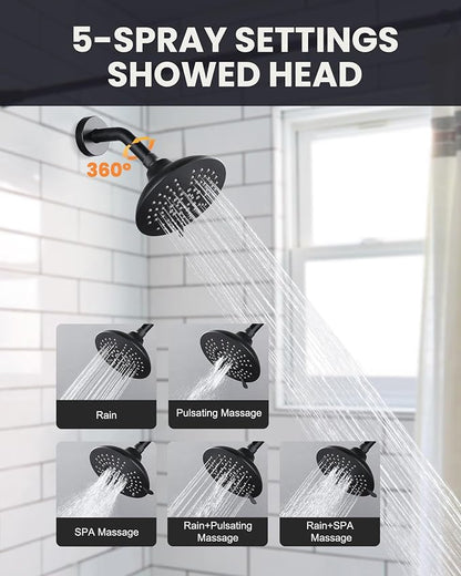 Shower Faucet Set Matte Black: ARCORA Bathtub Faucet Set with 6-Inch Rain Showerhead and Tub Spout, Single-Handle Tub and Shower Trim Kit (Valve Included) - Image 3