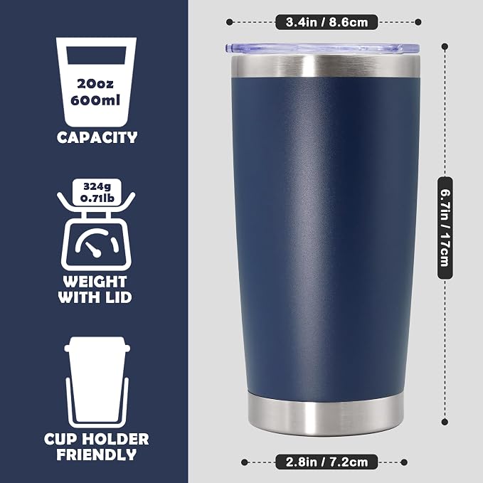 20oz Tumbler Bulk Stainless Steel Tumbler Cup with Lid Vacuum Insulated Double Wall Travel Mug, Durable Powder Coated Travel Coffee Tumbler Mug for Hot & Cold Drinks, Navy,8 Pack - Image 4
