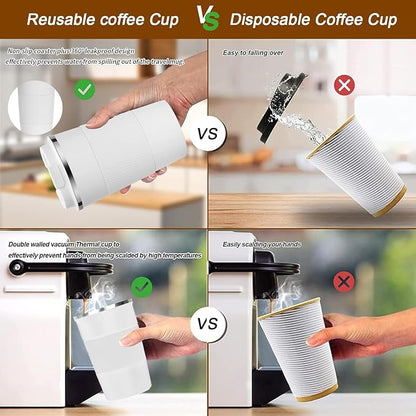 YINBAOGE Insulated Travel Coffee Mug, Spill & Leak Proof, Portable To Go Camping Stainless Steel Coffee Tumbler, Reusable Thermal Coffee Cup with Lid for Hot & Cold Drinks (White, 17 OZ) - Image 5