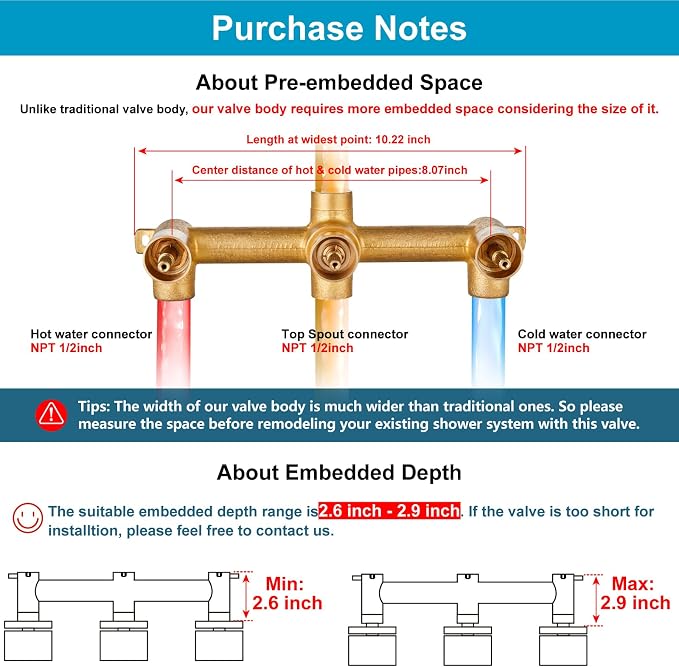 Midanya 3 Handle Tub Shower Faucet with Tub Spout,8-inch Rainfall Bathtub Rain Shower Faucet Set and Rough-in Valve Wall Mount Bathroom Trim Kit Shower System, Square Shower Head Brushed Nickel - Image 3