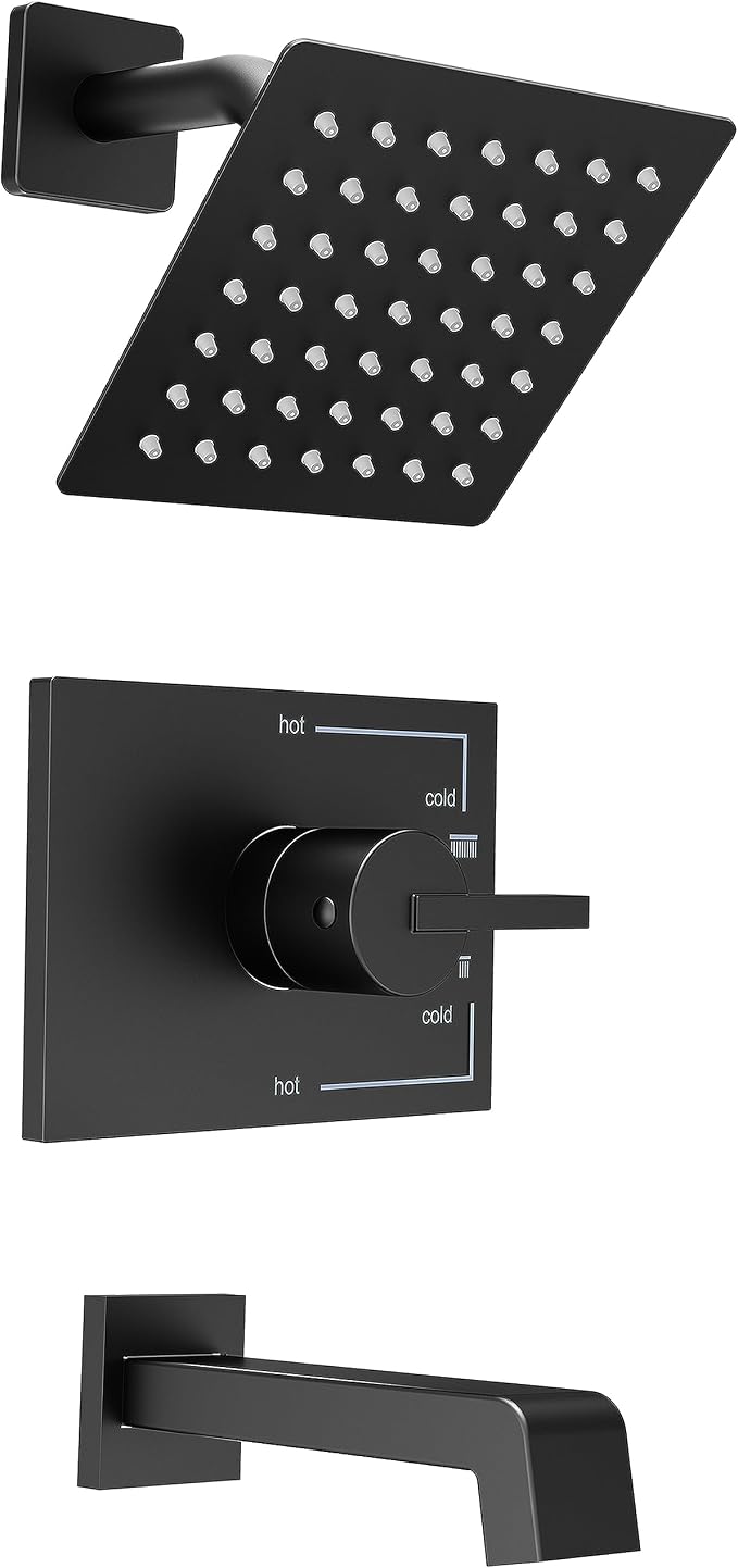 SOOOHOT Shower Fixtures, Black Shower Faucet Set with 6 Inch Matte Black Shower Head and Tub Spout, Black Shower Head and Handle Set (Valve Included) by SOOOHOT