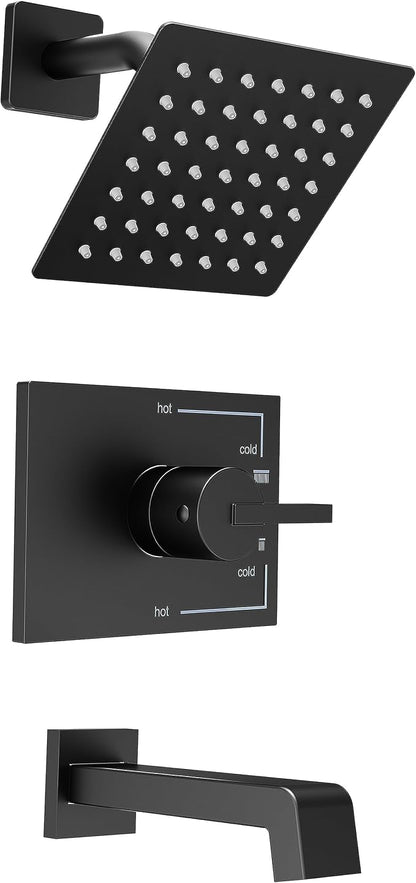 SOOOHOT Shower Fixtures, Black Shower Faucet Set with 6 Inch Matte Black Shower Head and Tub Spout, Black Shower Head and Handle Set (Valve Included) by SOOOHOT