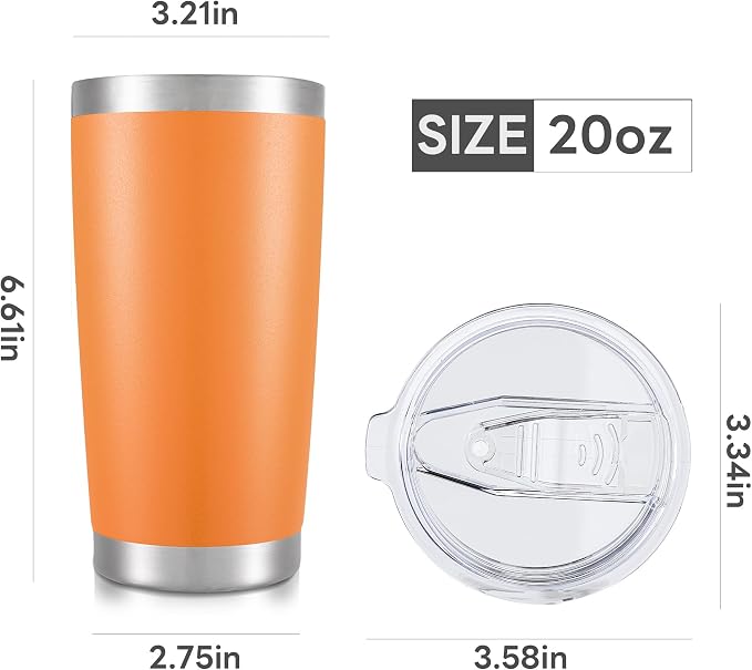 20 oz Tumbler with Lid Stainless Steel Double Wall Vacuum Insulated Tumblers Powder Coated Cups Travel Mug Keep Drinks Cold and Hot, Orange - Image 7