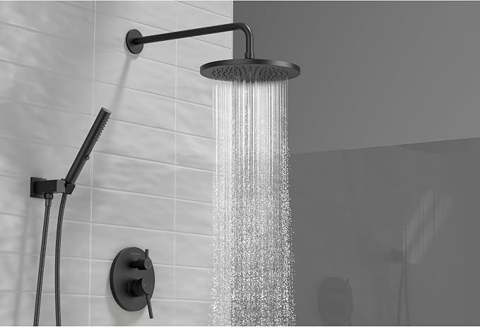 Lava Odoro Modern 2-Setting Round Rain Shower System with Handheld, Matte Black Rainfall Shower Faucet Set Rain Shower Head and Handle Set, Shower Valve Trim Kit, 10 Inch, Matte Black, SF104-MB - Image 2