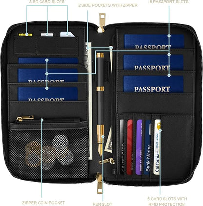 Family Passport Holder Wallet RFID Blocking Document Organizer PU Leather - Image 2