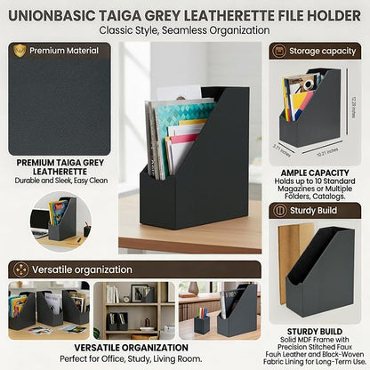 UnionBasic Magazine File Holder, Leatherette Desktop Document Organizer - Image 2