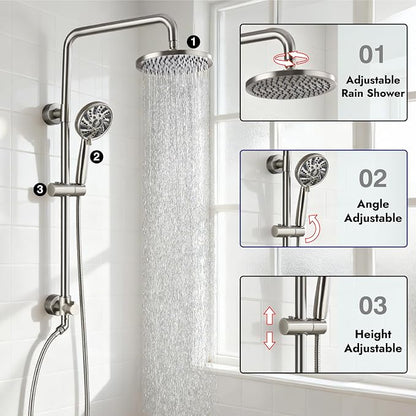 Midanya Retrofit Rain Shower System Wall Mount 8 Inch Rainfall Shower Head with 5-setting Handheld Spray Combo with Slide Bar,Brushed Nickel - Image 7