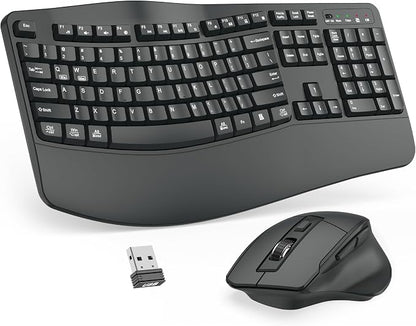 Wireless Keyboard and Mouse Combo, 2.4G Full Size Wave Keys Ergonomic Keyboard by Unknown