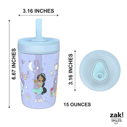 Zak Designs Disney Princess Kelso Toddler Cups For Travel or Home, 15oz 2-Pack Plastic Sippy Cups, Leak-Proof For Kids (Ariel, Aurora, Belle, Cinderella, Jasmine, Mulan, Rapunzel, Tiana) - Image 8
