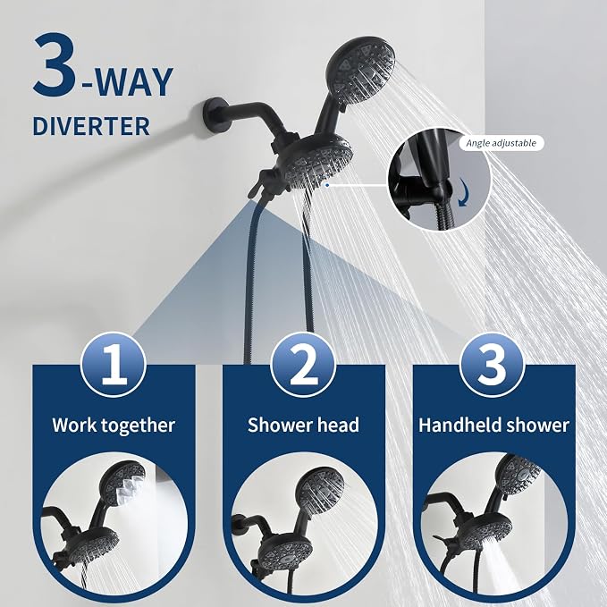 3 Handle Shower Faucet Set with Tub Spout Bathtub Shower Faucet Combo Set Shower System Complete Tub and Shower Trim Kit Matte Black Wall Mounted Shower Fixtures - Image 5