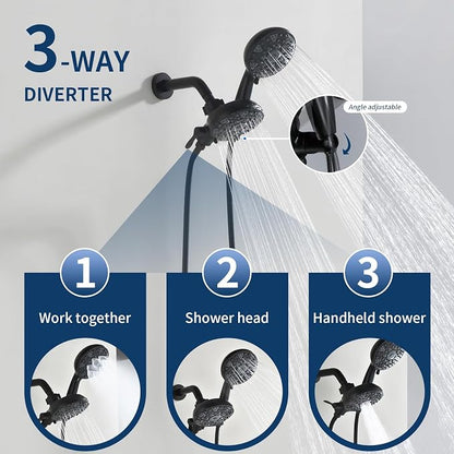 3 Handle Shower Faucet Set with Tub Spout Bathtub Shower Faucet Combo Set Shower System Complete Tub and Shower Trim Kit Matte Black Wall Mounted Shower Fixtures - Image 5