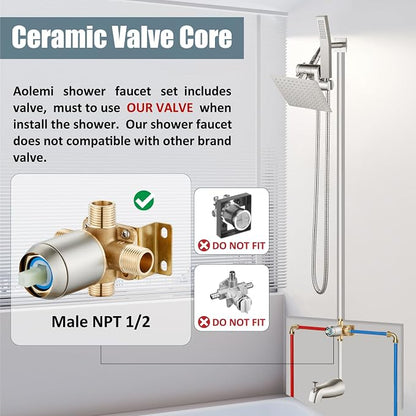 Aolemi Shower Tub Faucet Set with Handheld Spray Shower System Single Shower Rainfall Head and Handle with Tub Spout Combo Rough-in Valve Included Shower Trim Kit 6 Inch Shower Head Brushed Nickel - Image 2