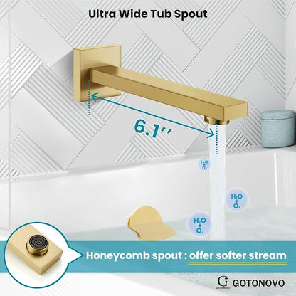 gotonovo Shower System with Tub Spout Wall Mounted Rain Shower Head and Handle Combo Shower Faucet Set with Valve, 10 Inch, Brushed Gold - Image 7