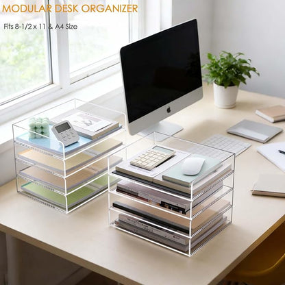 SANRUI Stackable 4-Tier Acrylic Desk Organizer, Space-Saving Document File - Image 8