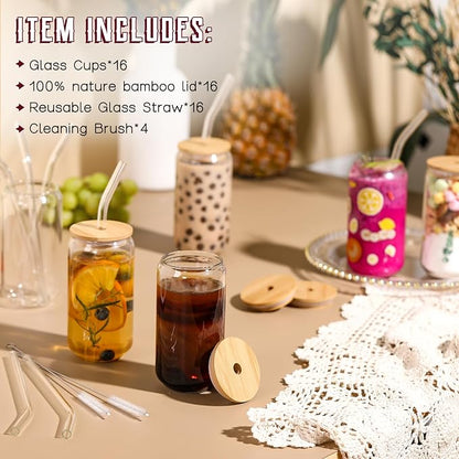 16 Pack Glass Cups with Lids and Straws 16 oz, Personalized Customizable Glasses for Gift, Business, Drinking glasses set, Iced Coffee Cup, Cute Aesthetics Tumbler for Tea, Homemade Drinks - Image 2