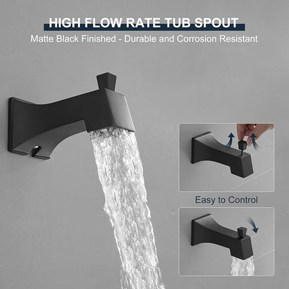 Tub Shower Faucet, Matte Black Shower Faucet Set with 8-Inch Square Rain Shower Head and Tub Spout, Brass Shower System Bathtub Shower Faucet Set Complete, Tub shower faucet set with valve - Image 8